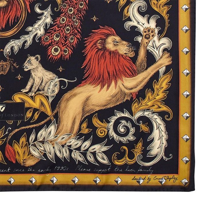 Lion silk scarf ejs black & gold