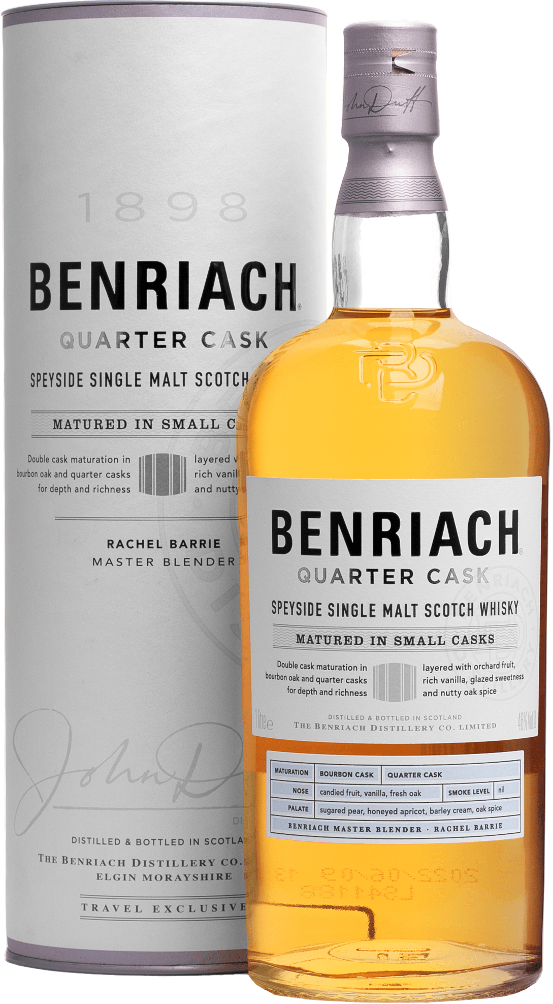 BenRiach Quarter Cask Peated Speyside Single Malt Scotch Whisky 46% 1L gift pack