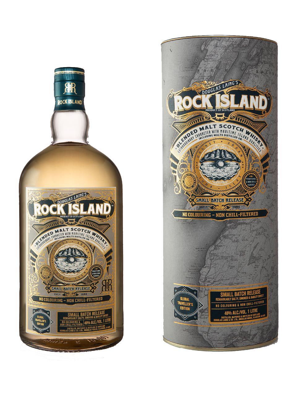 Rock Island Blended Malt Sotch Whisky 48 % 1L gaveæske