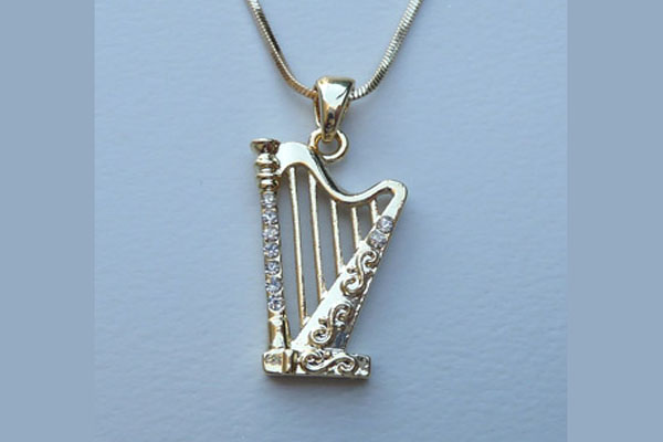 Rhodium Crystal Harp Pendant