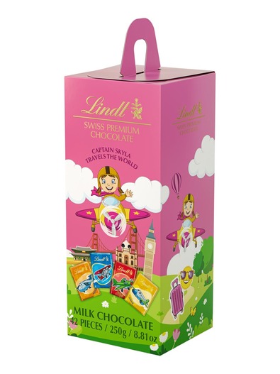 Lindt Captain Skyla in einer leicht zu transportierenden Carrier Box gefüllt mit Lindt Napolitains 250g