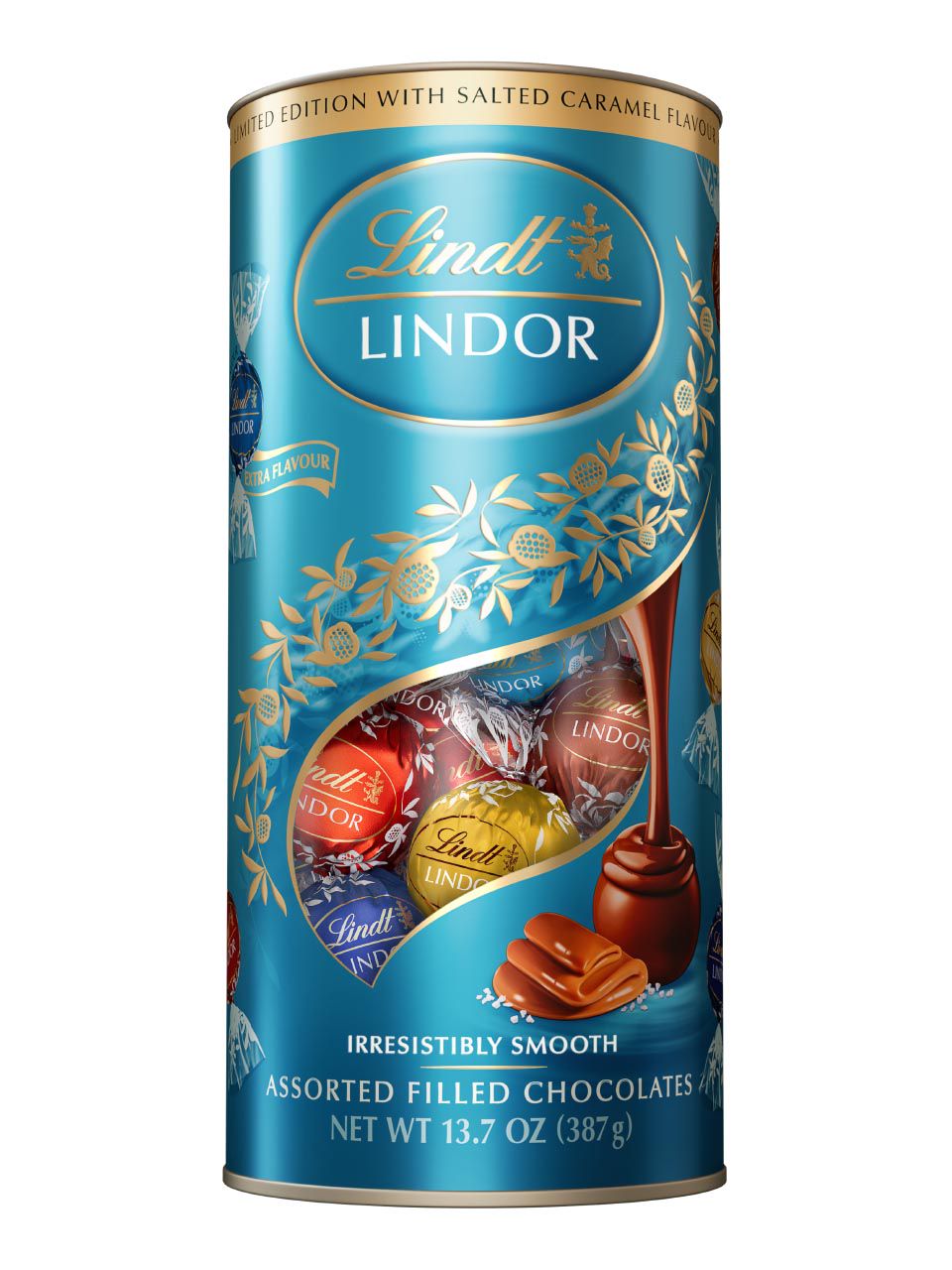 Lindt LINDOR Tube sortierte Pralinen mit gesalzenem Karamell