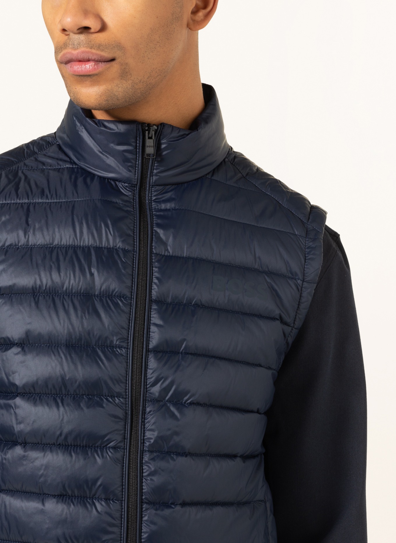 Water-repellent slim-fit gilet with logo patch Black