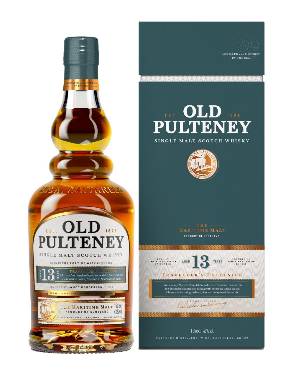 Old Pulteney 13y Single Malt Scotch Whisky 43% 1L gift pack